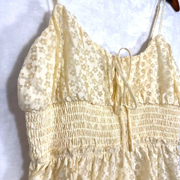 Urban Outfitters Large Riley Babydoll Mini Dress Sheer Ivory Floral Summer Girly - Picture 3 of 14